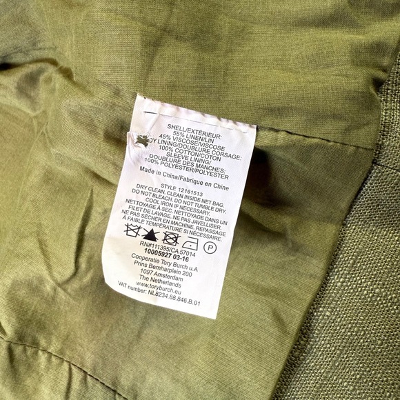 TORY BURCH Avery Hills Linen Blend 3/4 Jacket Blazer Olive‎ Green Size 4 NEW - Picture 6 of 10